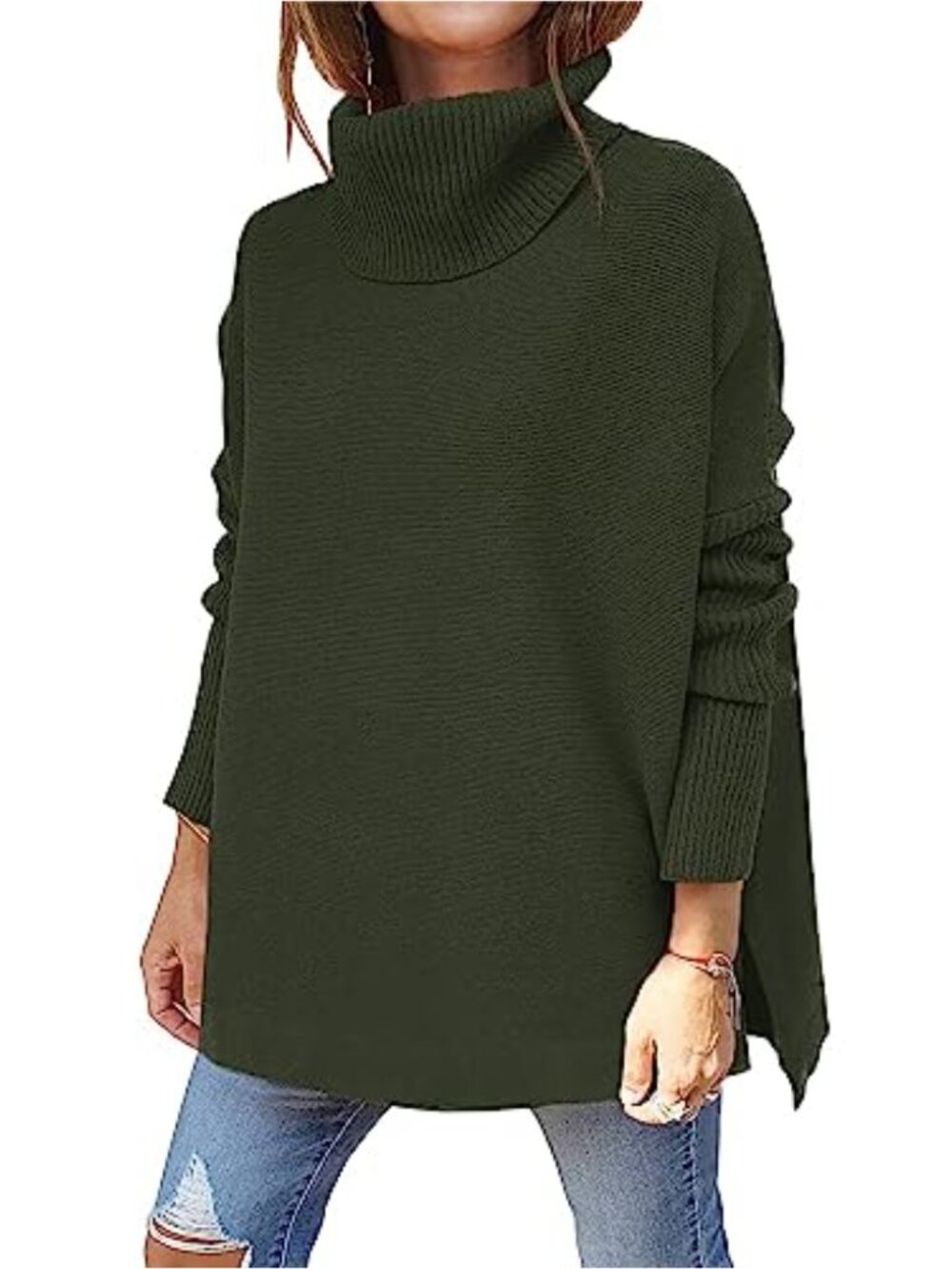 Women's Turtleneck Oversized Pullover Sweater Batwing Sleeve Tunic Knit Top